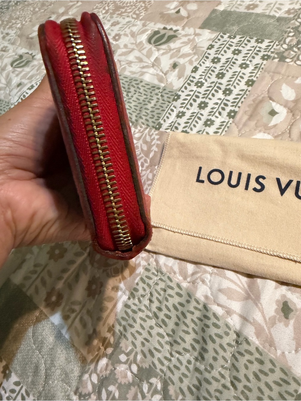 Louis Vuitton Red Embossed Monogram Zip Wallet - Picture 2 of 9